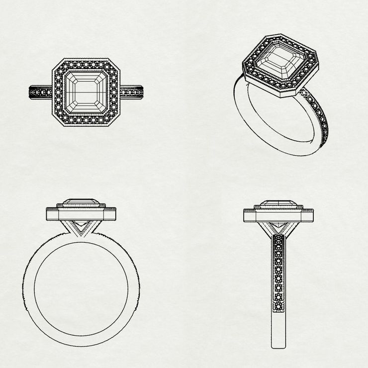 Art deco engagement ring sketch unique