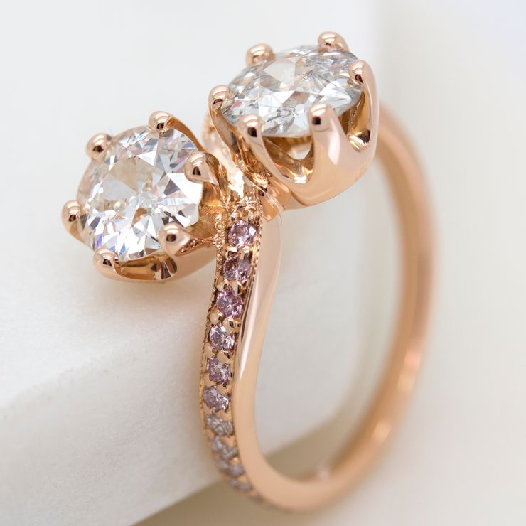 Bespoke moi et toi rose gold engagement ring