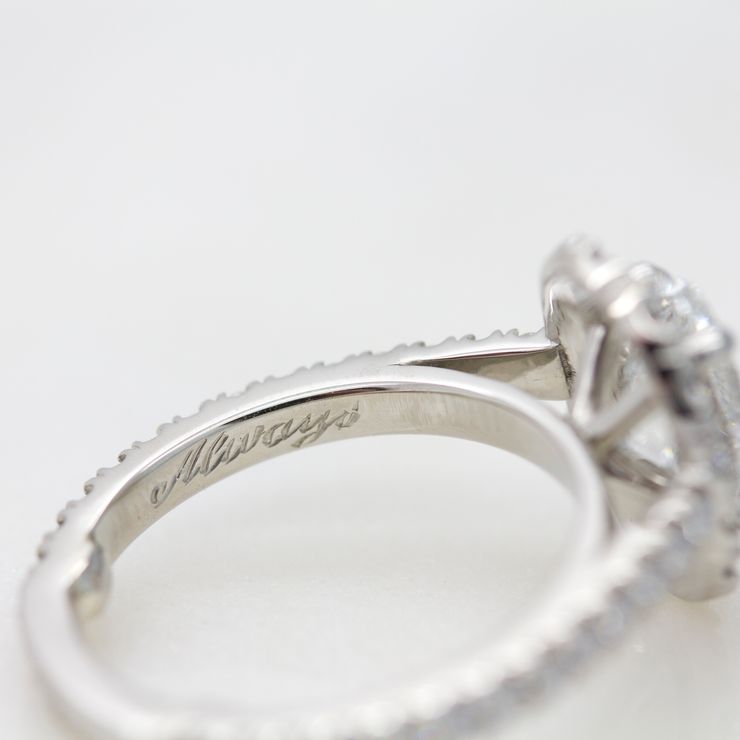 Engagement ring with hand engraving