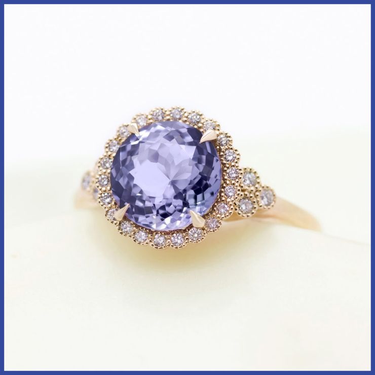 Flower purple round sapphire rose gold engagement ring