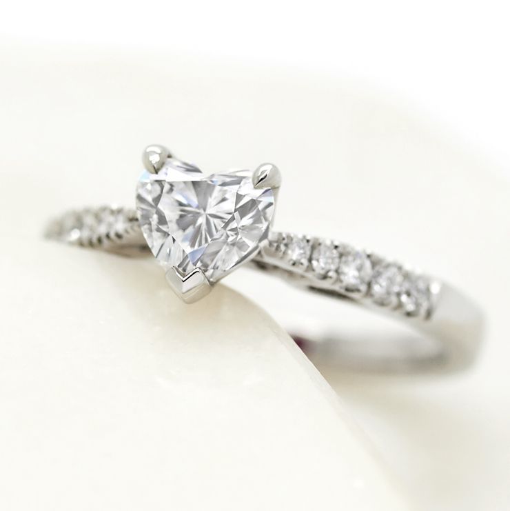 Heart shape diamond engagment ring with pave diamonds