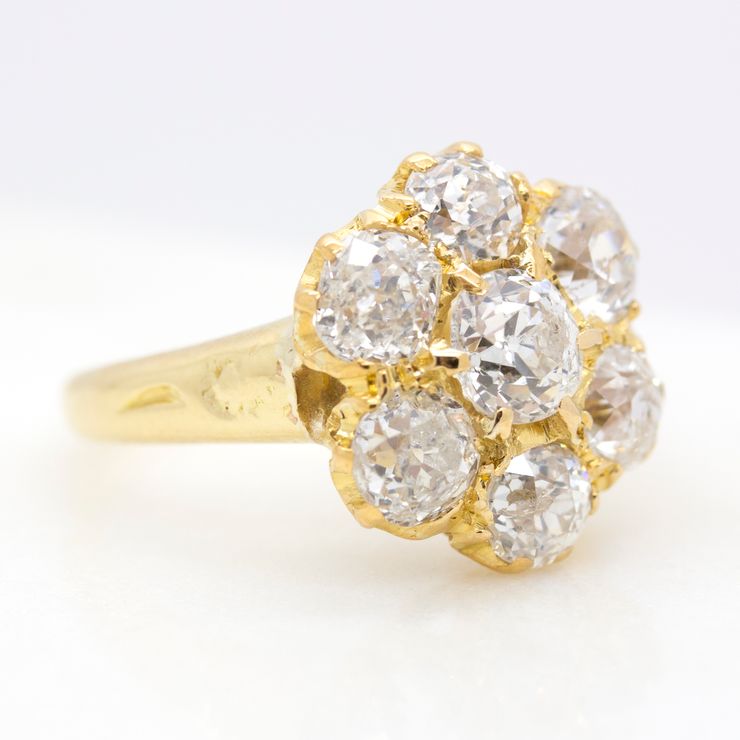 Old european cut diamond cluster ring
