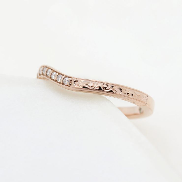 Rose gold engraved wedding band floral