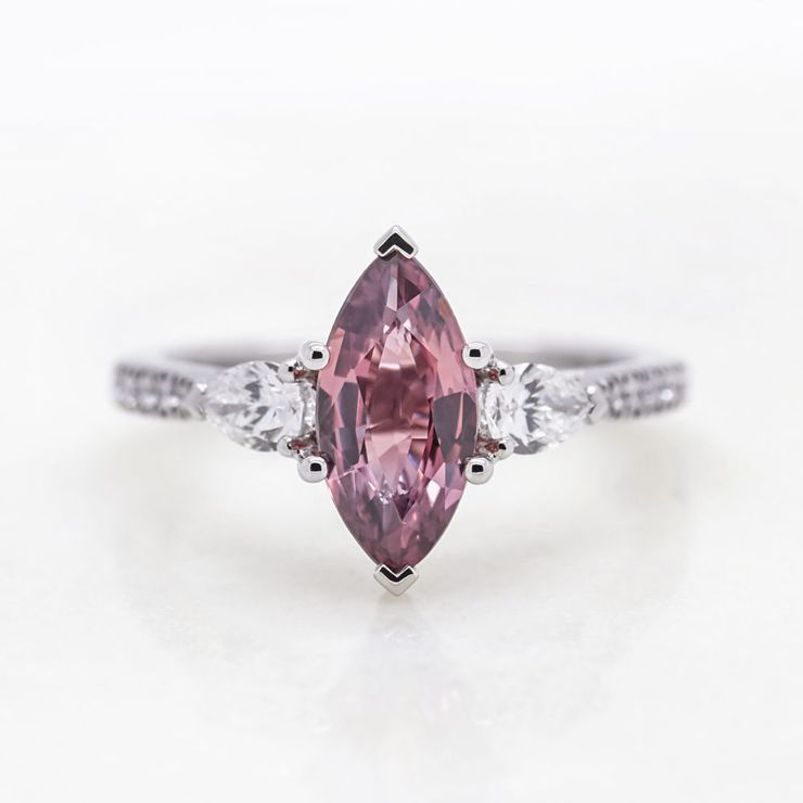 Marquise pink sapphire- white old micro pave side oval diamond