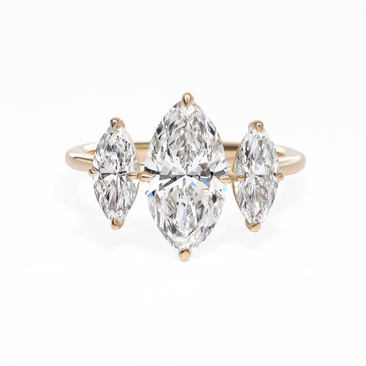 Marquise diamond trilogy engagement ring yellow gold copy
