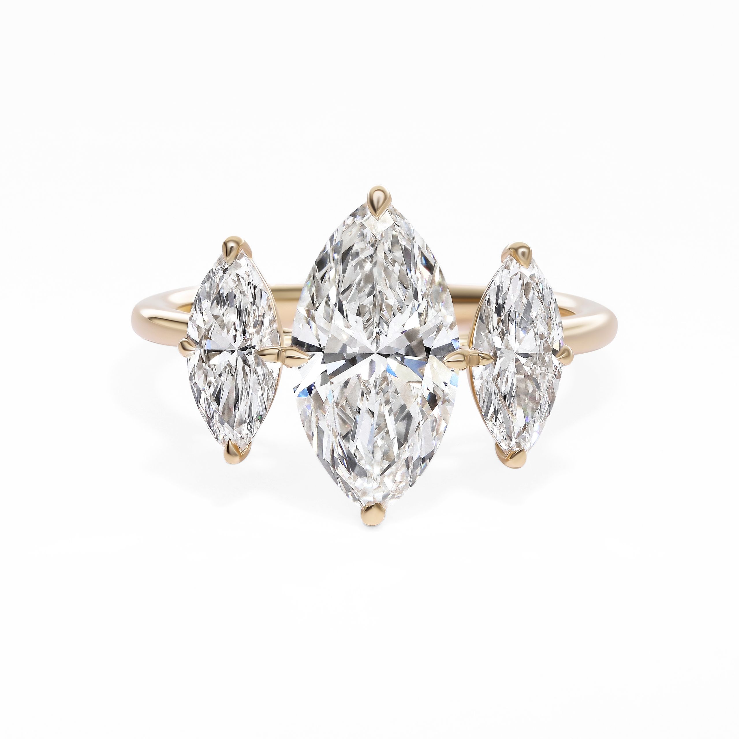 Marquise diamond trilogy engagement ring yellow gold copy