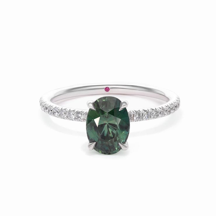 Oval green blue teal engagement ring with diamond pave band copy
