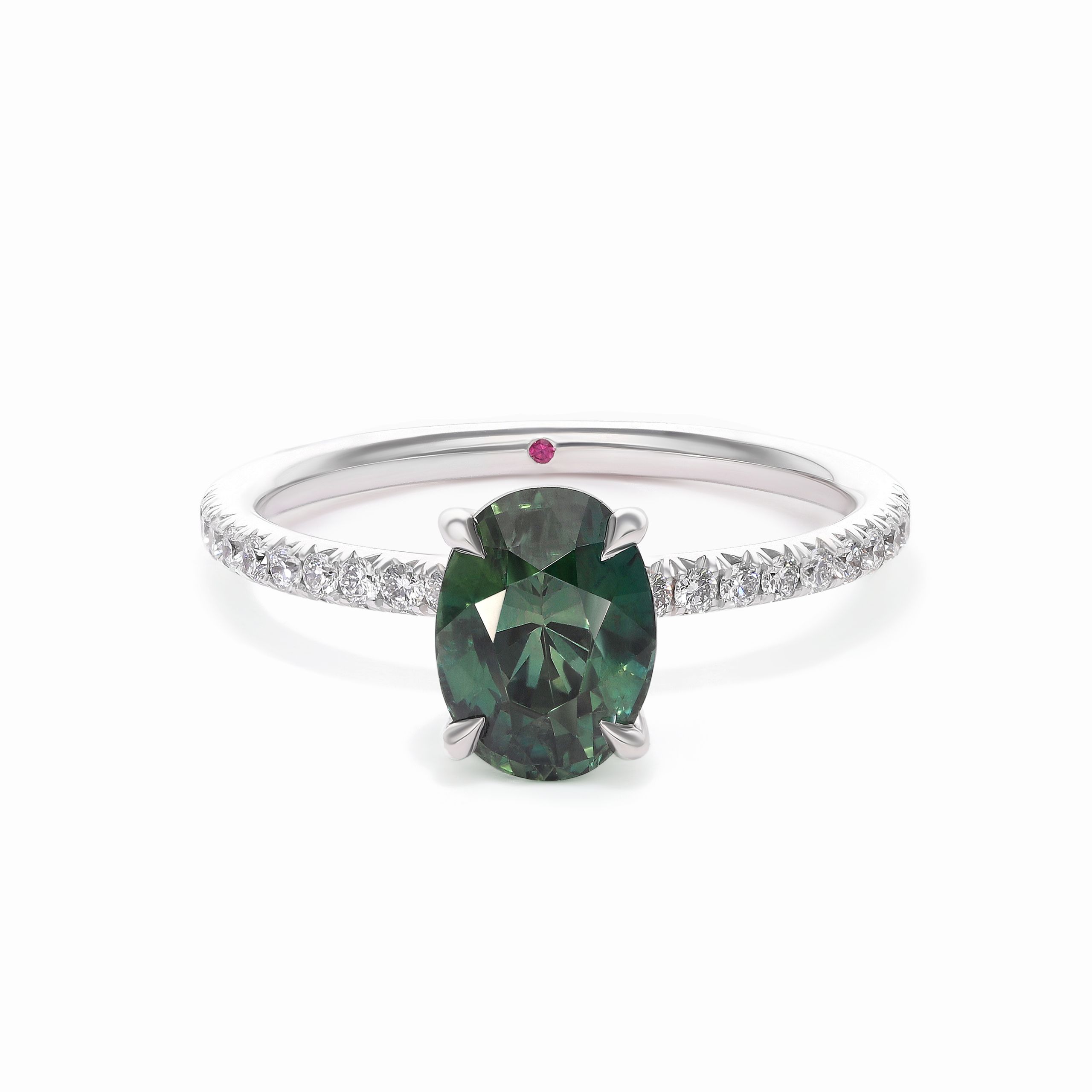 Oval green blue teal engagement ring with diamond pave band copy