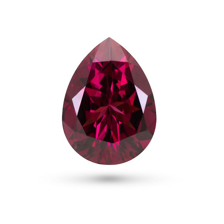 Tanzanian Rhodolite Garnet Natural Gemstone Pear Cut On White Isolate