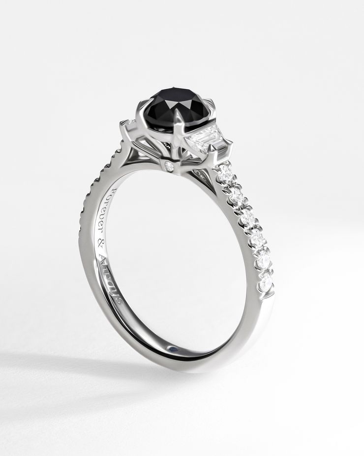 Black diamond pave engagement ring