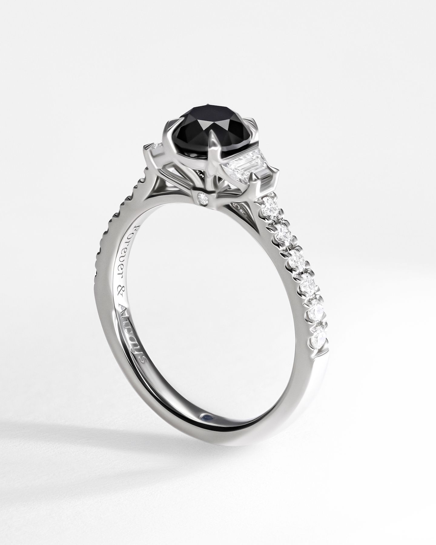 Black diamond pave engagement ring