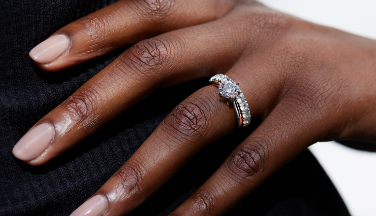 Eve engagement ring cathedral setting platinum with matching wedding ring sq