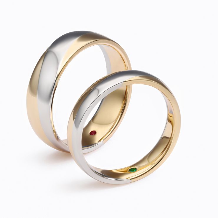 Matching yellow gold white gold mixed metal two tone matching wedding rings
