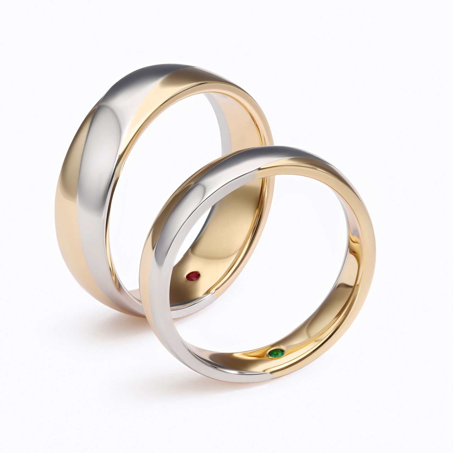 Matching yellow gold white gold mixed metal two tone matching wedding rings