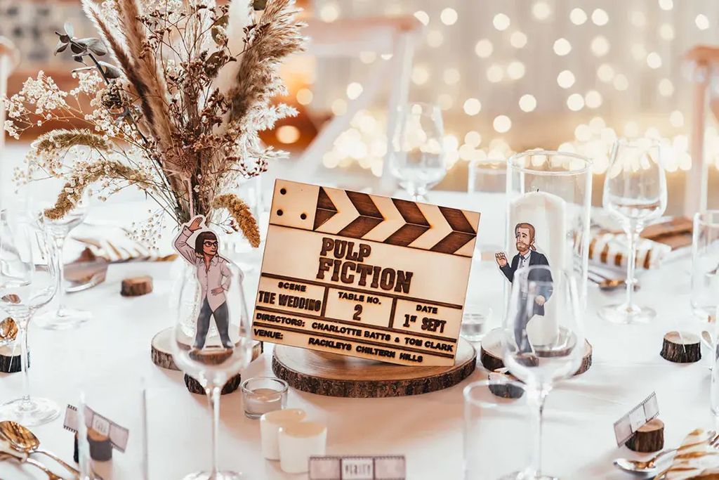 Pulp fiction cinema inspired wedding theme and signage
