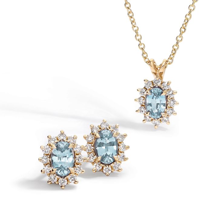 Briar halo pendant necklace aquamarine birthstone jewellery diamonds