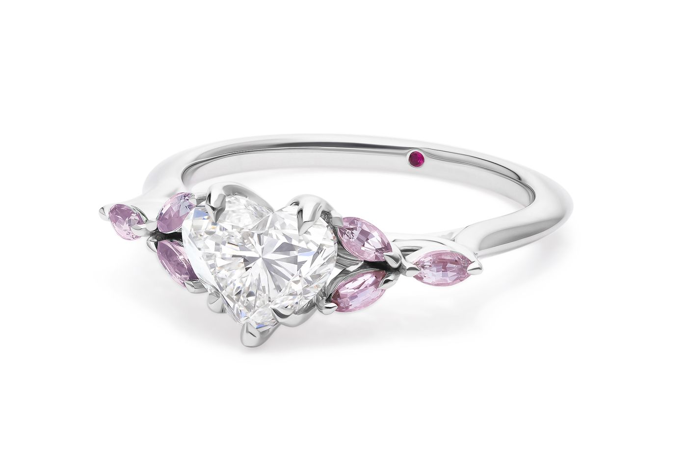 Heart shaped pink sapphire tamora engagement ring header
