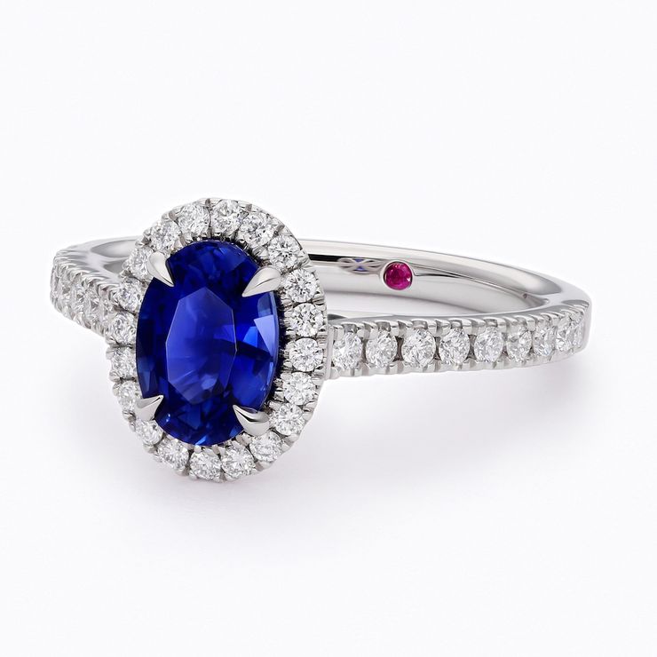 Oval blue sapphire allure engagement ring halo platinum copy