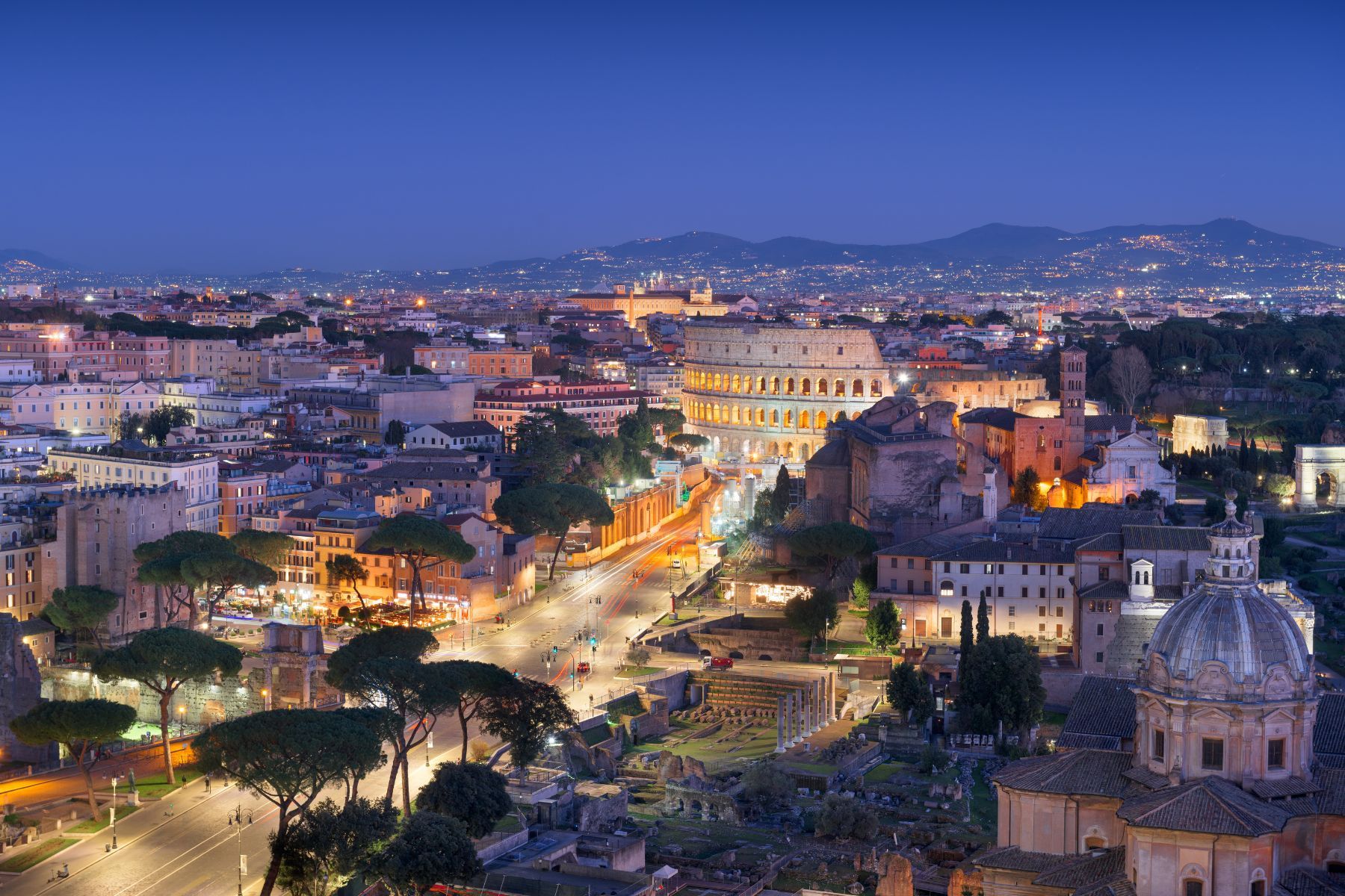 Night panorama of a historic city