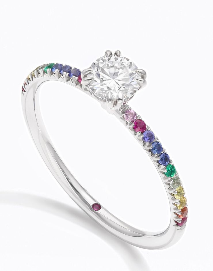 rainbow gemstone pave ombre engagement ring band with round diamond double claws2artboard 1