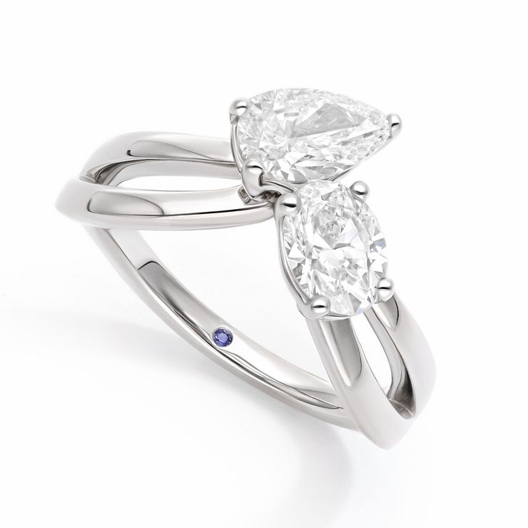 Custom Toi et Moi platinum engagement ring oval pear diamonds organic shapes copy