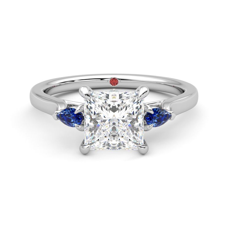 Faith blue pear sapphire sides princess diamond