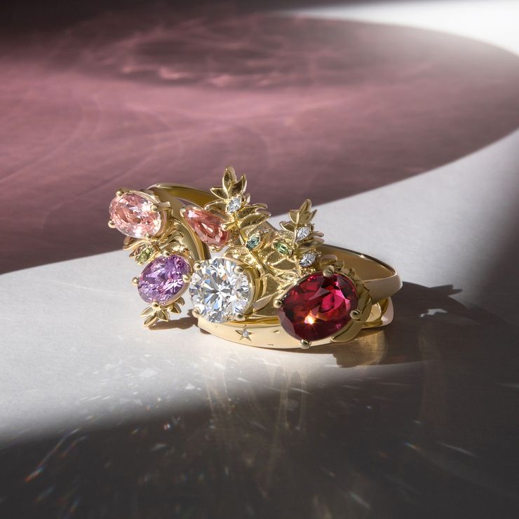 Moonrise reef ornate organic double ring featuring fern detailing and star set band