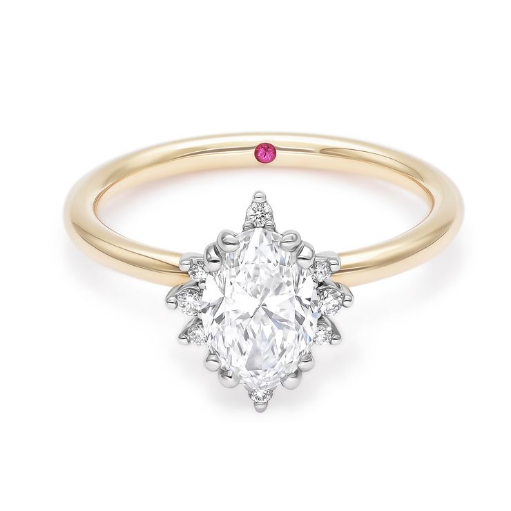 Oval diamond halo engagement ring mixed metal yellow gold platinum