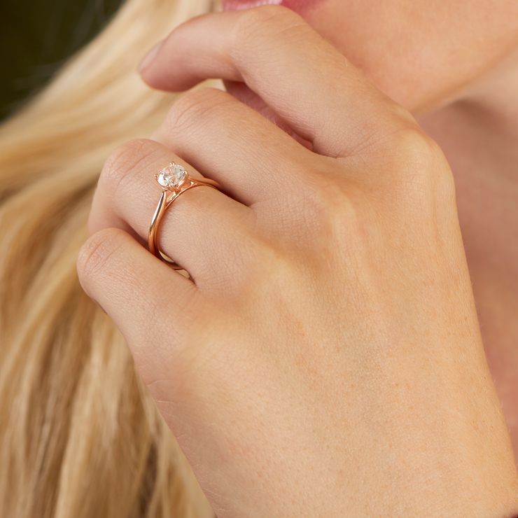 Round hope rose gold four claw solitaire engagement ring