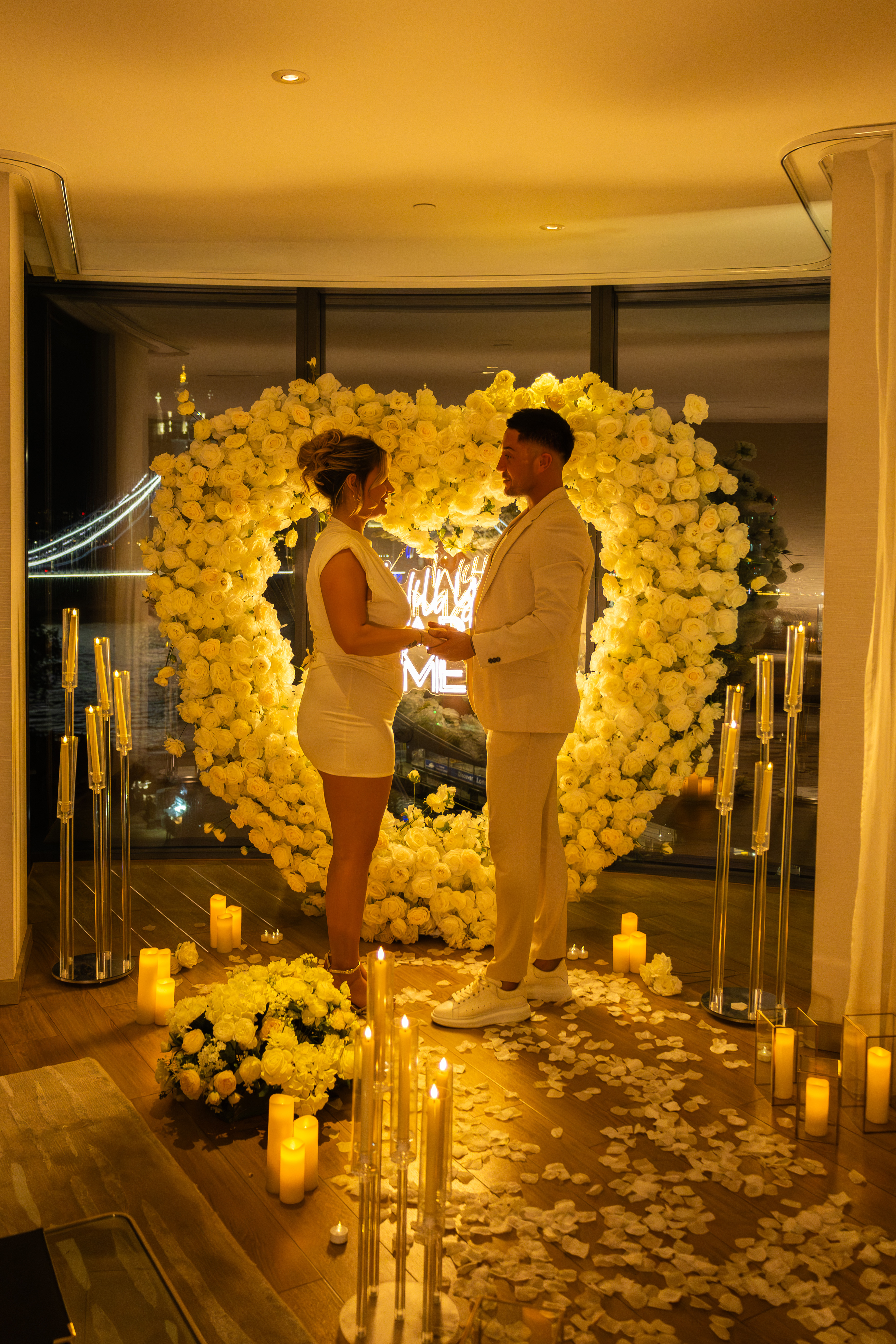 Romantic Proposal with White Rose Heart