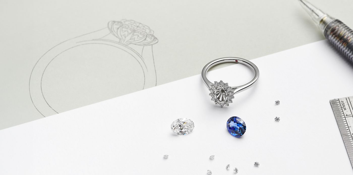 Custom ring creation with gemstones and sketch