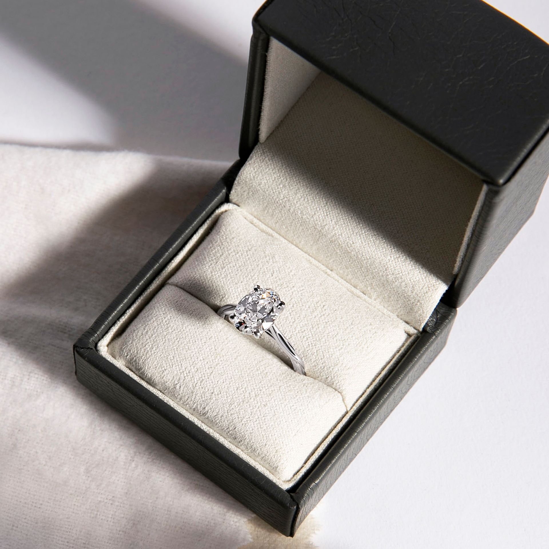 Diamond engagement ring in luxury jewellery box