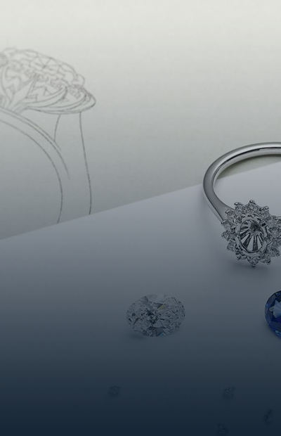 Custom engagement ring with loose stones and a sketch