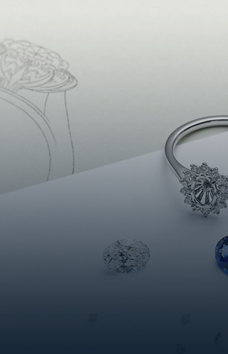 Custom engagement ring with loose stones and a sketch