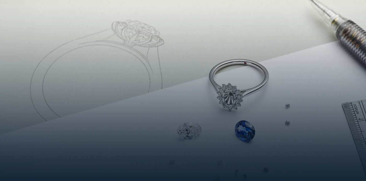 Custom engagement ring with loose stones and a sketch