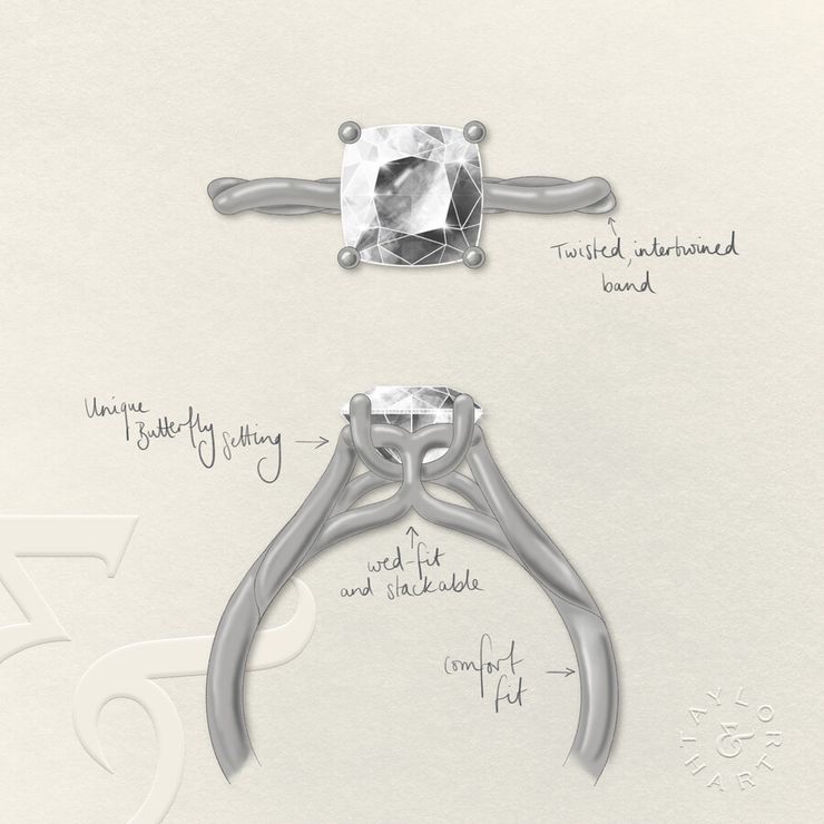 Taylor & Hart Mariposa Cushion Engagement Ring 3