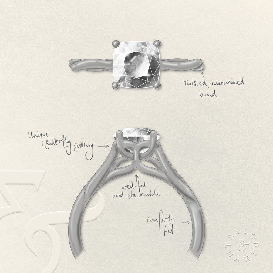 Taylor & Hart Mariposa Cushion Engagement Ring 3