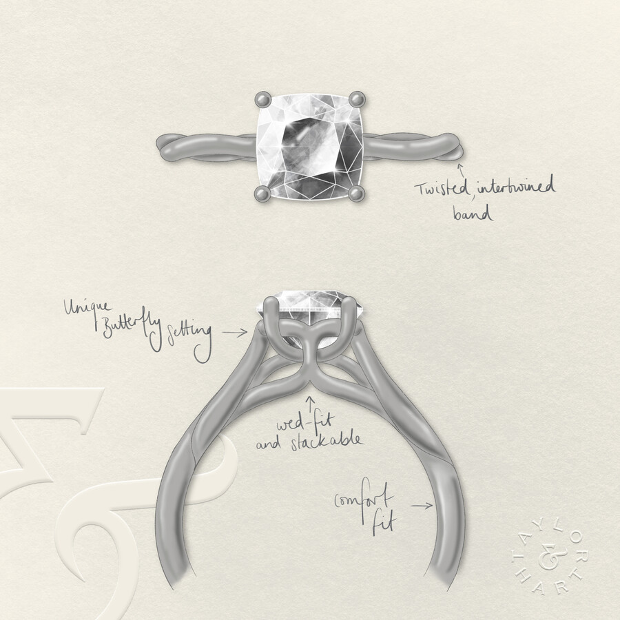 Taylor & Hart Mariposa Cushion Engagement Ring 3