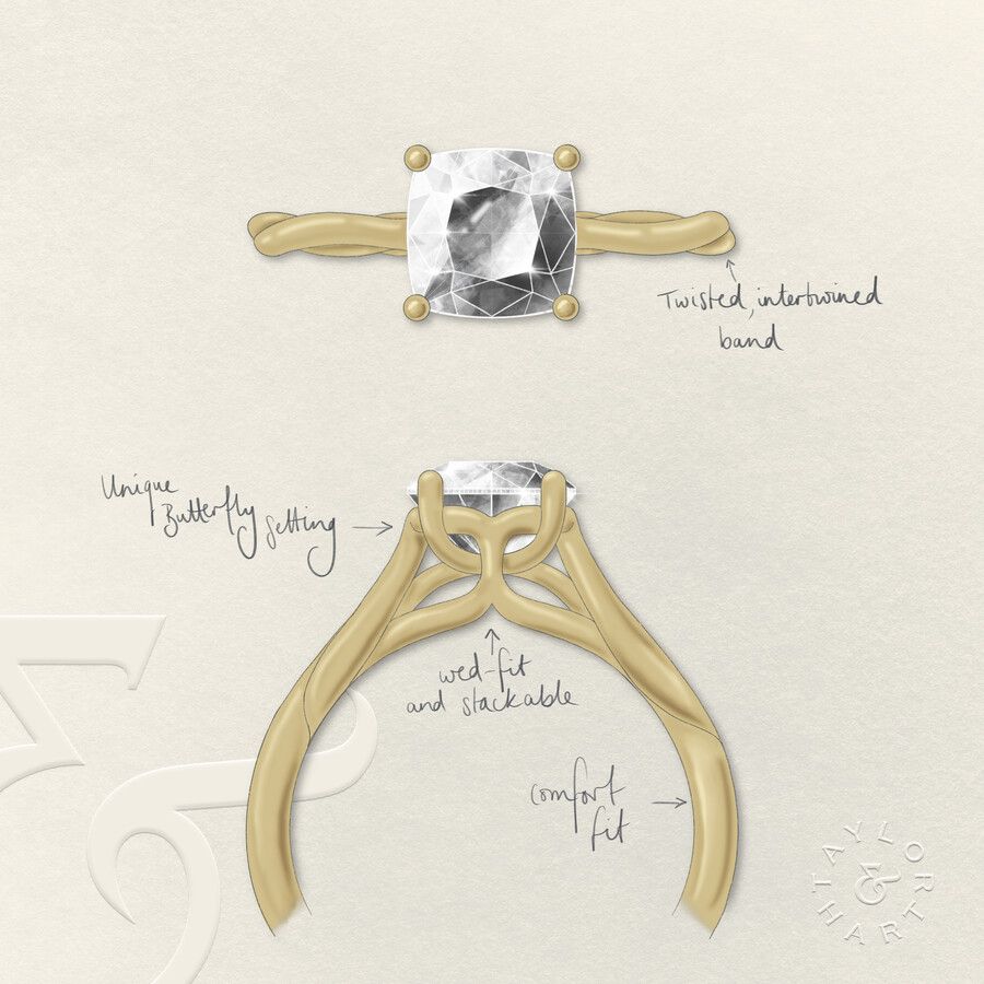 Taylor & Hart Mariposa Cushion Engagement Ring 3