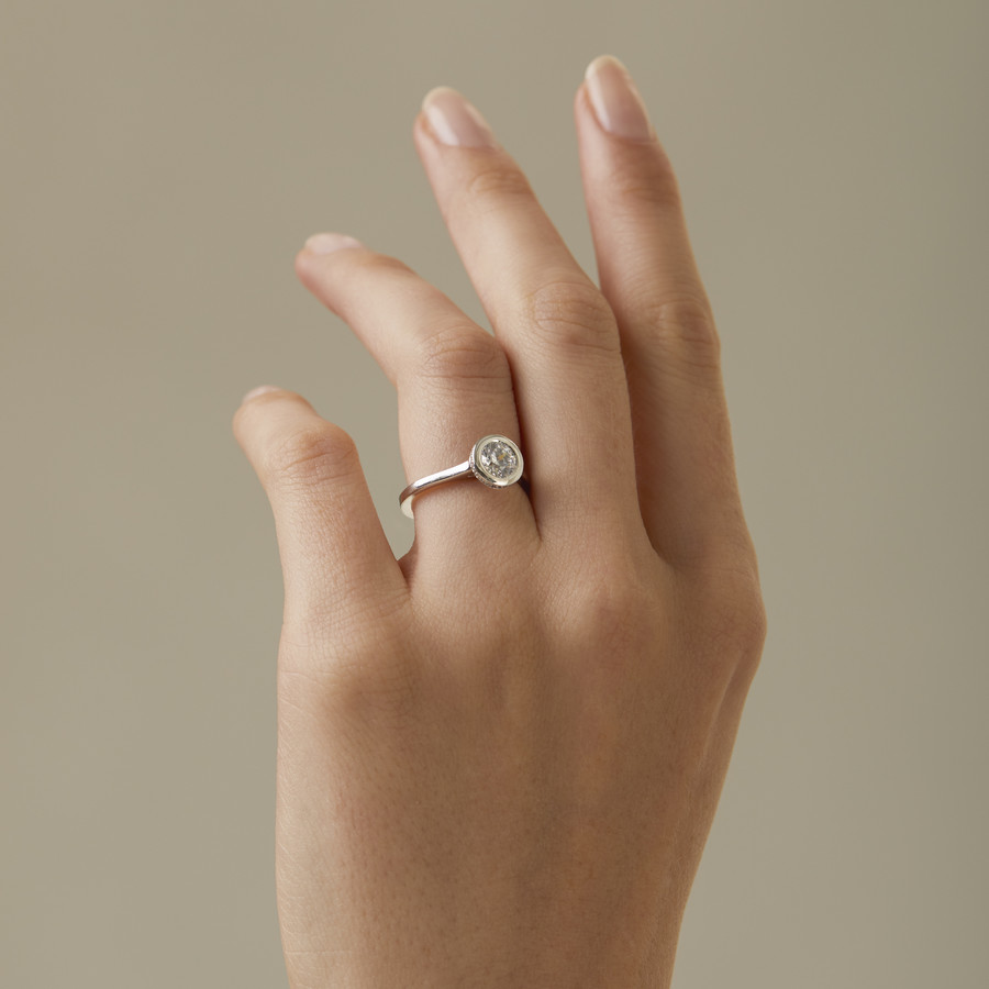 elle ring – half carat round moissanite engagement ring, bezel set rin – J  Hollywood Designs