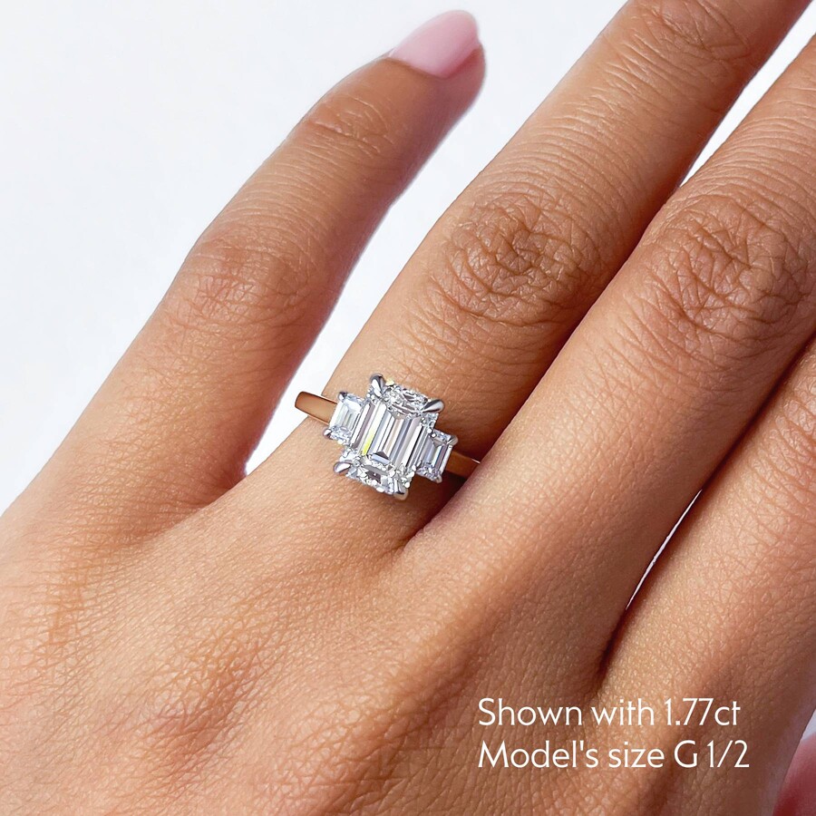 Genuine Emerald Ring - 1.24 ctw Emerald Cut Natural Emerald and Diamond Ring  in 14k white gold (E-100)