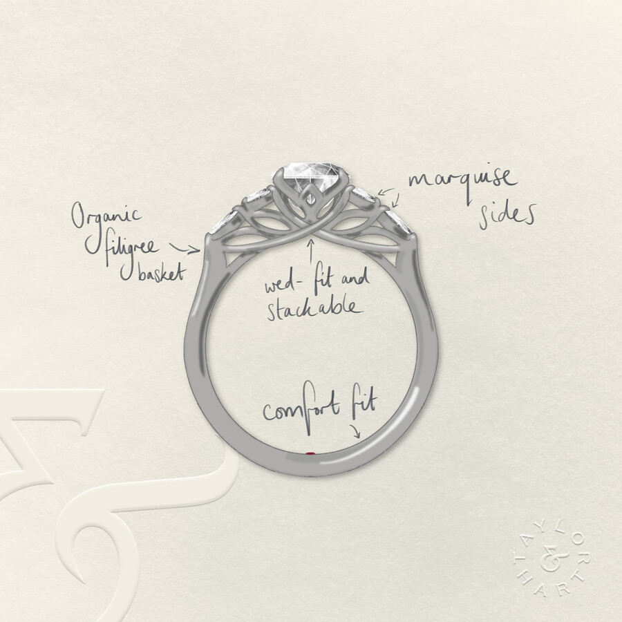 Taylor & Hart Tamora Cushion Engagement Ring 1