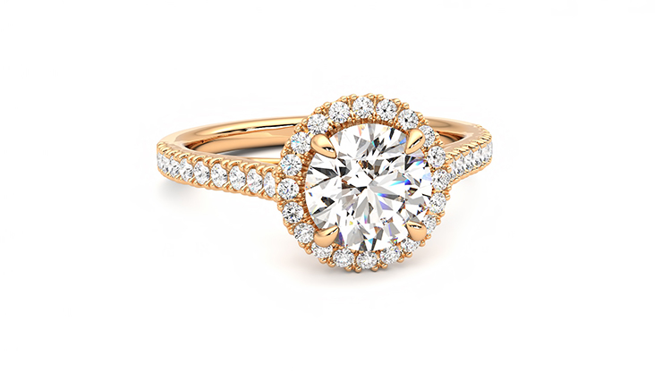 Round engagement sale ring with halo