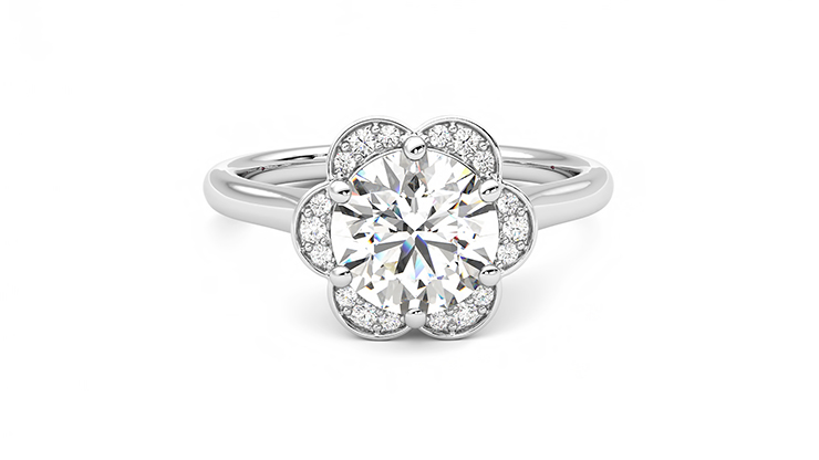 Taylor & Hart Fleur Round Engagement Ring 360 degree image 1