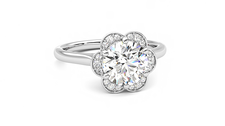 Taylor & Hart Fleur Round Engagement Ring 360 degree image 3