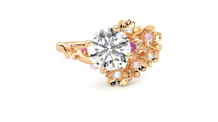 Colour Blossom Mini Sun Ring, Pink Gold And Diamonds - Categories