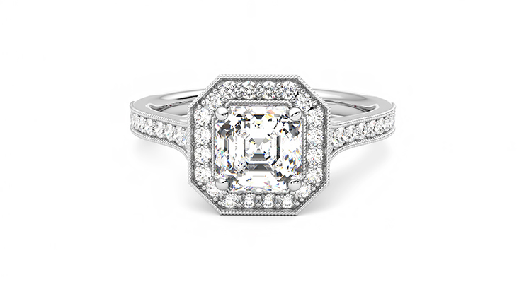 Asscher halo clearance engagement ring