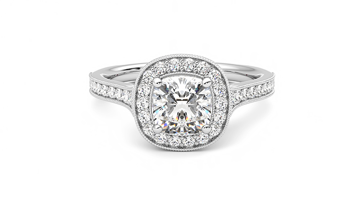 Taylor & Hart Talisman Cushion Engagement Ring 360 degree image 0