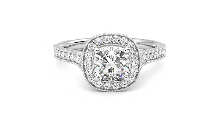 Taylor & Hart Talisman Cushion Engagement Ring 360 degree image 1