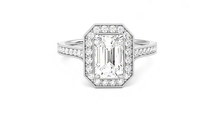 Taylor & Hart Talisman Emerald Engagement Ring 360 degree image 1